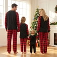 thumbnail image 3 of Christmas Family Matching Pajamas Set, Letters Elk Print T-shirt with Plaid Pants, 3 of 7