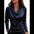thumbnail image 2 of Camisas Elegantes de Larga con Cuello de Color Liso para Mujer, Camisetas Formales de Trabajo, Blusas Casuales de Oficina Azul Marino S, 2 of 6
