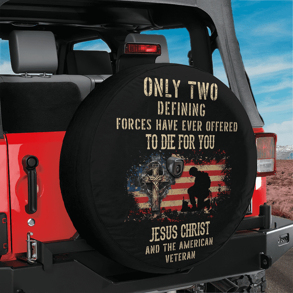 Lotusprinthandmade US Veterans Patriotic Jesus Christian Spare Tire Cover With Backup Camera Hole 6 Sizes (27 in.), us veterans tire cover, patriotic jesus tire cover