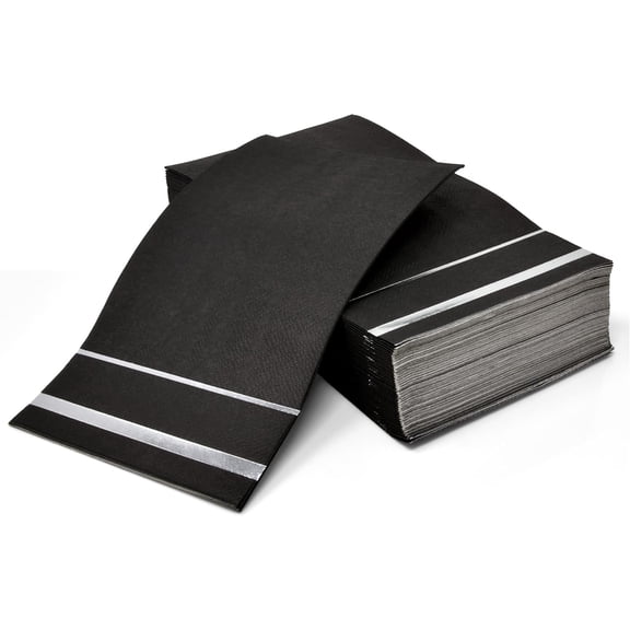 Gift Boutique Guest Napkins, 100 Count, Black with Silver Foil Trim, 3-Ply Disposable Dinner Napkins, 15 x 12.75 in, Wedding Party Bathroom Towels