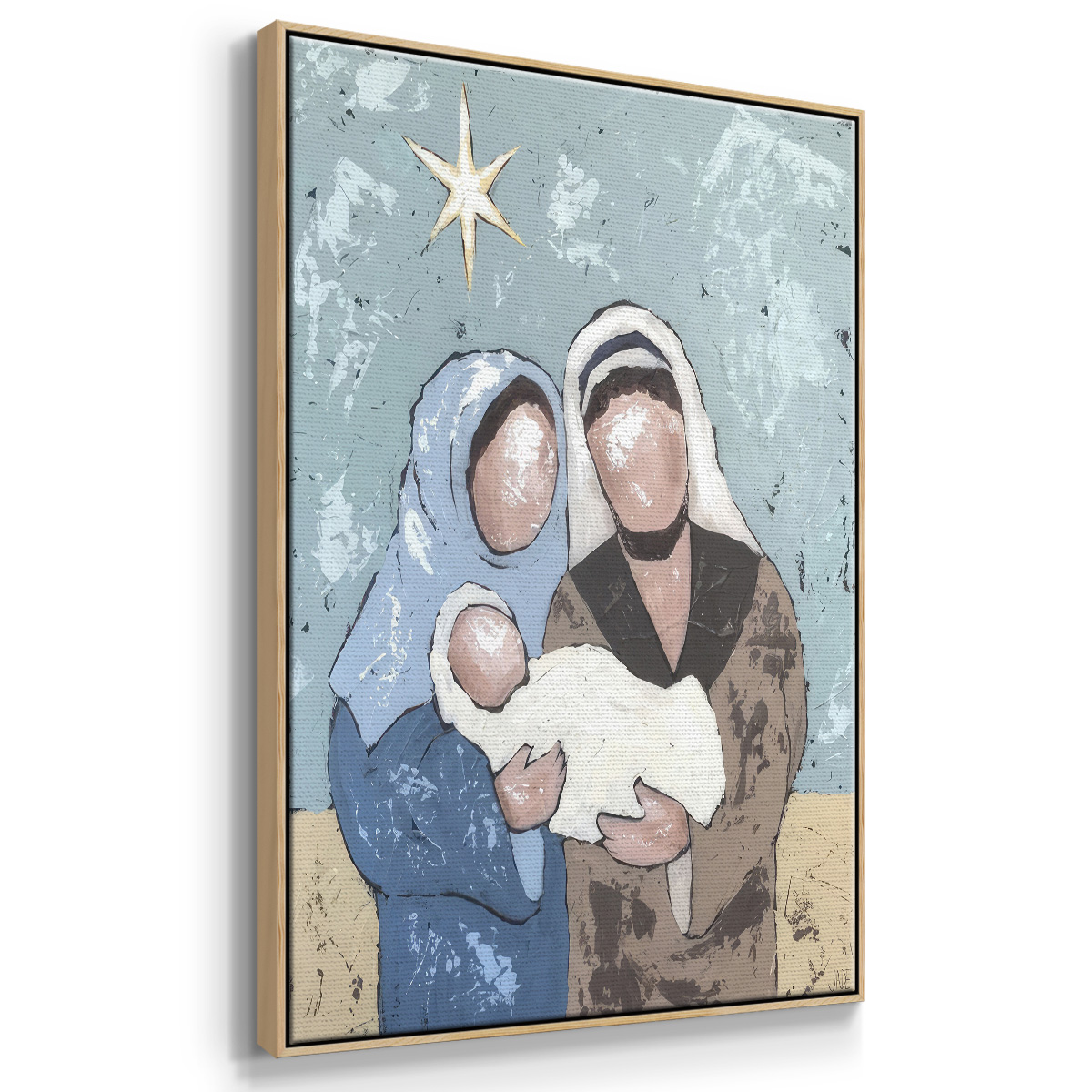 A Silent Night I - Framed Gallery Wrapped Holiday Canvas - 17 x 25 - Natural Wood Frame