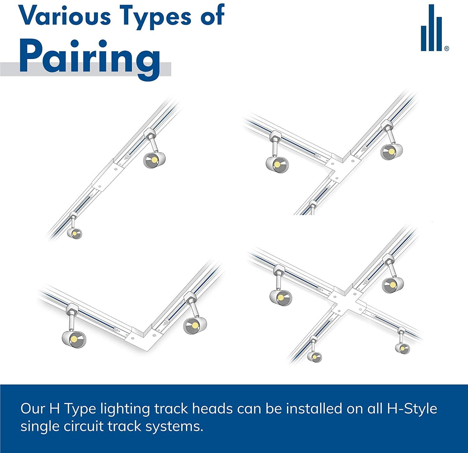 Hyperikon LED Track Head Lighting, H-Type Integrated Track Light, 8.5W=50W, Daylight White, Energy Star, 4 Pack