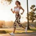 thumbnail image 3 of SCRAWLGOD Skull Rose Print Beige Black Women's Capri Yoga Pants with Pockets High Waisted Yoga Legging for Workout Tummy Control Breathable Casual Cropped Tights, XS, 3 of 7