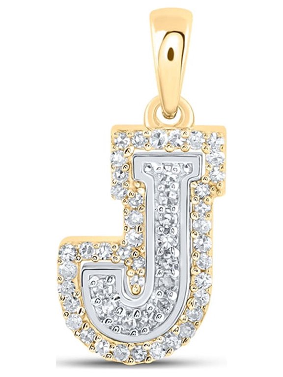 10kt Two-tone Gold Womens Round Diamond J Initial Letter Pendant 1/6 Cttw
