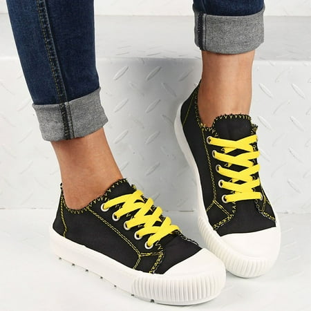 

Women‘s Round Toe Canvas Shoes Contrast Color Lace Up Sneakers Classic Low Top Shoes