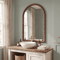 thumbnail image 5 of SANGNI 36" x 24" Arched Wall Mirror, Rustic Walnut Solid Wood Rope Carved Frame, Farmhouse Decor, 5 of 10