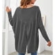 thumbnail image 4 of Camiseta holgada con cuello en V y mangas largas de murciélago para mujer, jersey informal con estampado liso, camisa gris oscuro XL, 4 of 6