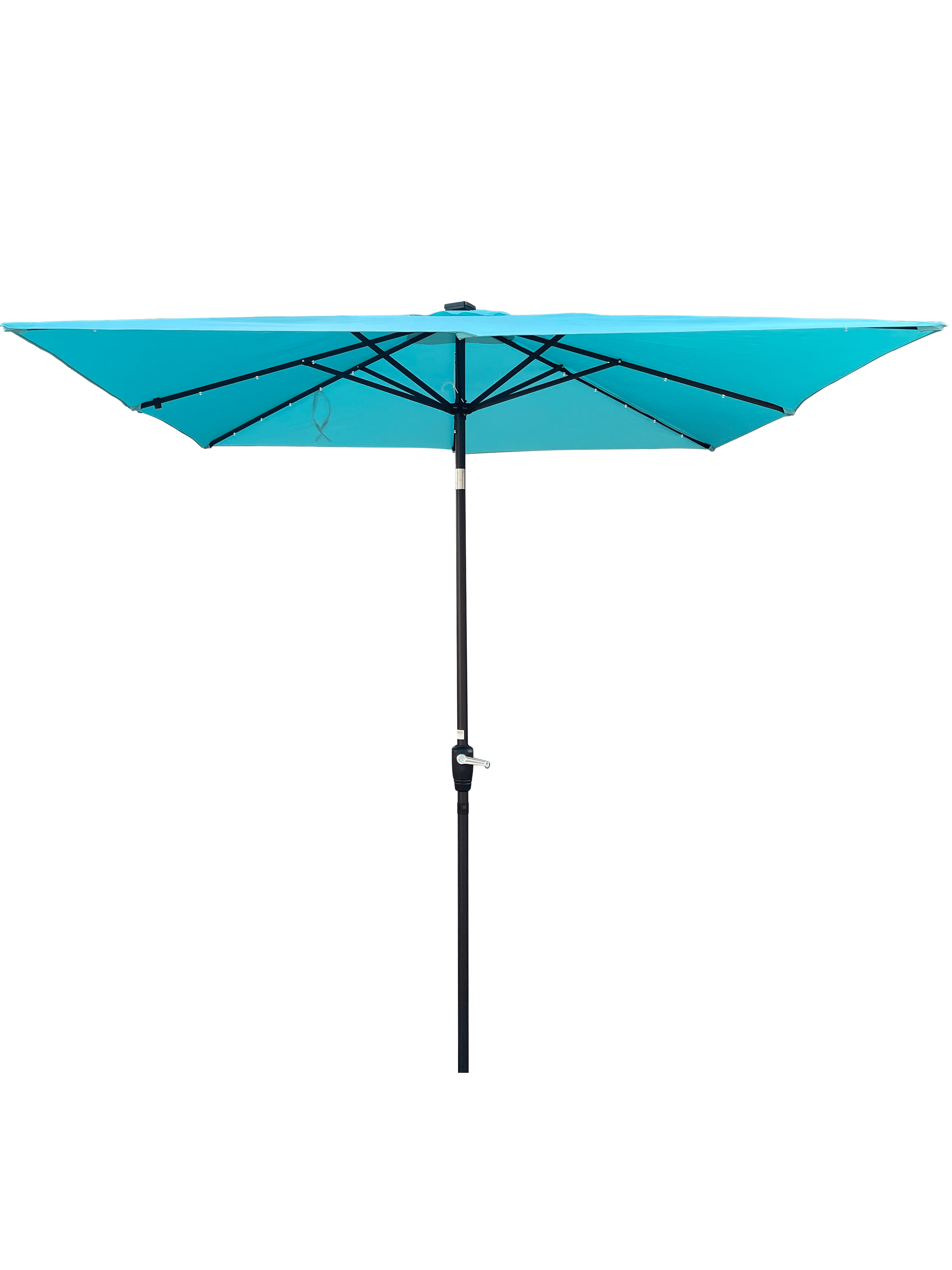 2.5x2.5M Square Outdoor Patio Umbrella, Solar LED Lighted Sun Shade Canopy with 8 Ribs & Crank Base, Turquoise