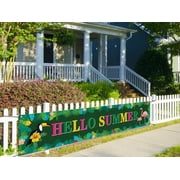 Hello Summer Fence Banner Flamingo Floral Summer Hawaii Themed Party Supply Holiday Hanging Yard Indoor Outdoor Decoration