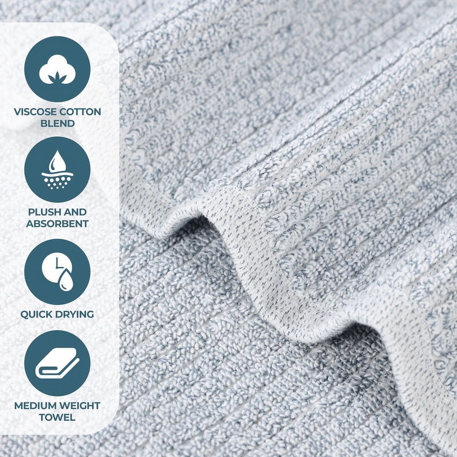 Superior Destin Viscose 6 Piece Cotton Blend Towel Set, Medium Weight Soft Towels, Denim Blue