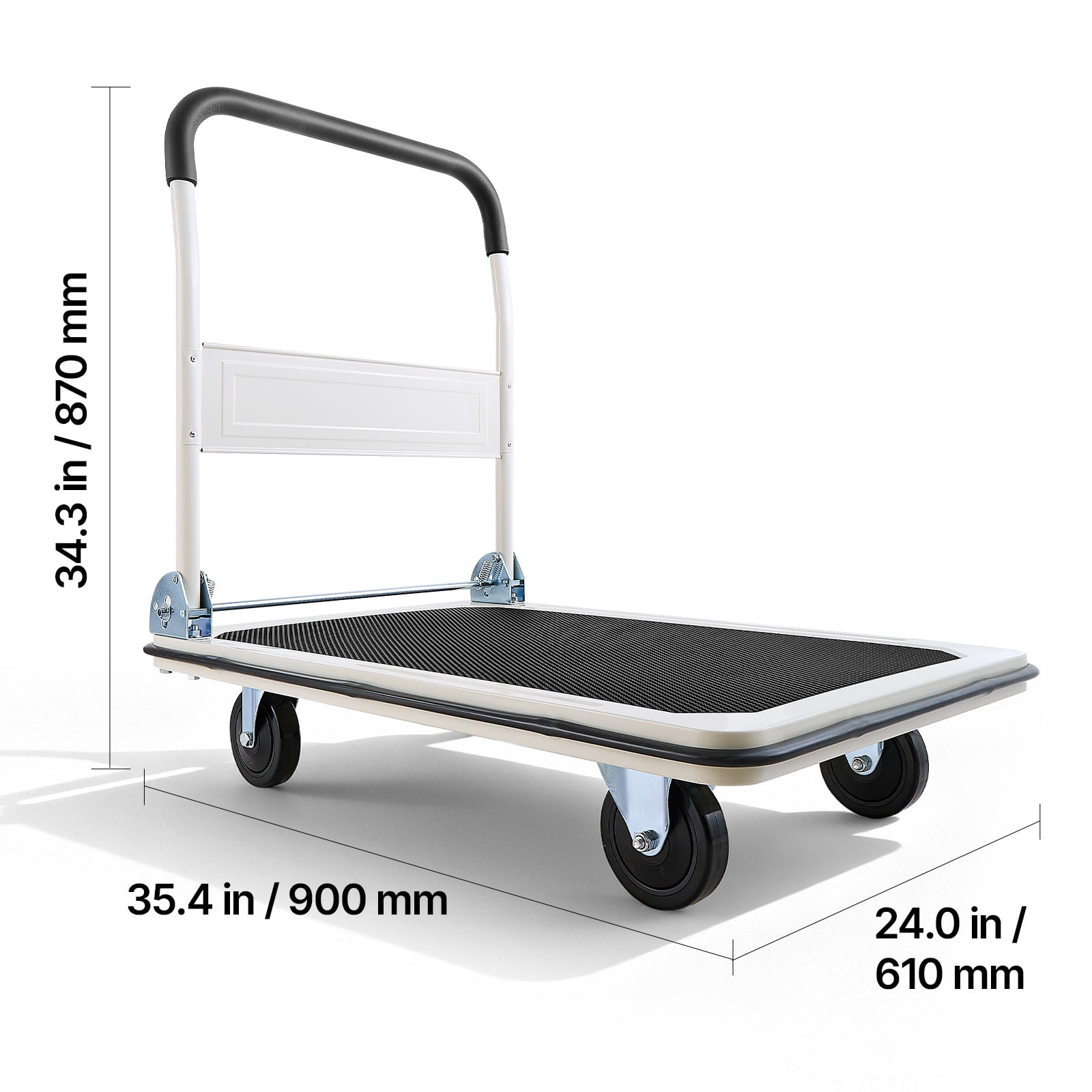 VEVOR Foldable Push Cart Dolly, 660 lbs Load Capacity, Folding Platform Truck with Swivel Wheels, Moving Platform Hand Truck Flatbed Cart, Space Saving Push Handle, 35.4 x 34.3 x 24 in