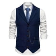 thumbnail image 2 of Men's Lapel Collarl Suit Vest Tweed Slim Fit Sleeveless Waistcoat Single Breasted Herringbone Vintage Suits With Chain,Pockets, 2 of 8
