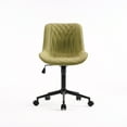 thumbnail image 4 of YOUNIKE Upholstered Desk Chair, Armless Computer Chair with Wheels，Modern Faux Leather Office Chair，Adjustable Swivel Rolling Chair，Adjustable Height，Suitable for Office, Home, Avocado Green, 4 of 15