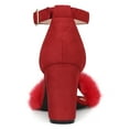 thumbnail image 3 of BLISSFUL STEP Women's Solid Color Faux Fur Ankle Strap Block Heels Sandals, 3 of 6