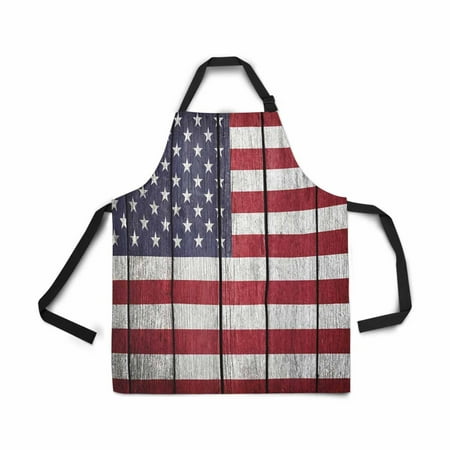 

ASHLEIGH USA Flag United States of America Flag Old Wood Adjustable Bib Apron for Women Men Girls Chef with Pockets Novelty Kitchen Apron for Cooking Baking Gardening Pet Grooming Cleaning