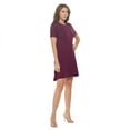 thumbnail image 3 of Women's Short Sleeve Midi T-Shirt Dress, Casual Loose Swing Tunic Dress, Summer 2024(Burgundy Large Size), 3 of 6