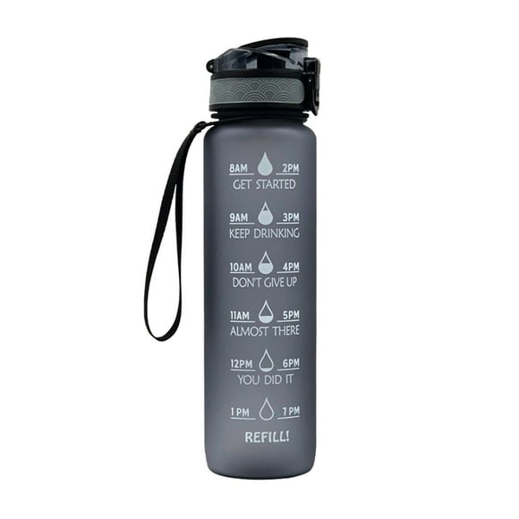 Almencla Water Bottle with Time Marker, 34 Motivational Water Bottle, BPA- Gray