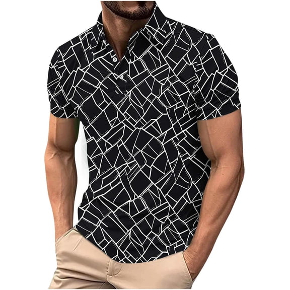 ZUKMRJPC Mens Short Sleeve Shirts Fashion Print Casual Collared Golf Shirts Slim Fit Lightweight Breathable Summer Basic Tee Tops