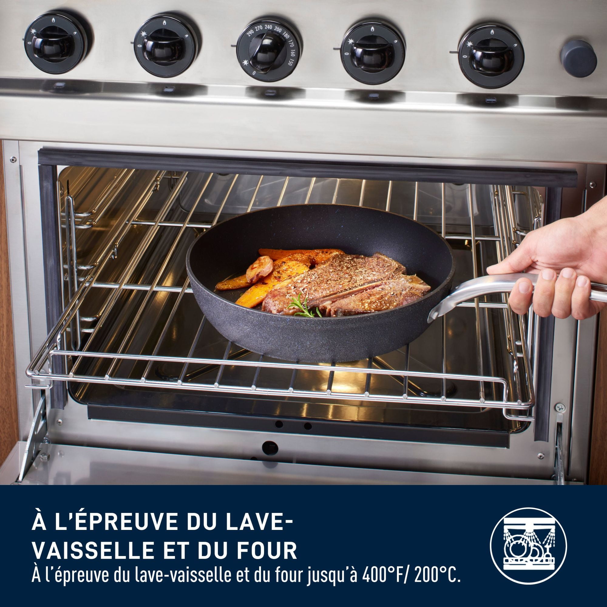 T-fal Stone Shield 10-piece Cookware set with DefenseShield™ Technology, 6-multilayer construction, robust stone texture, dishwasher and oven-safe