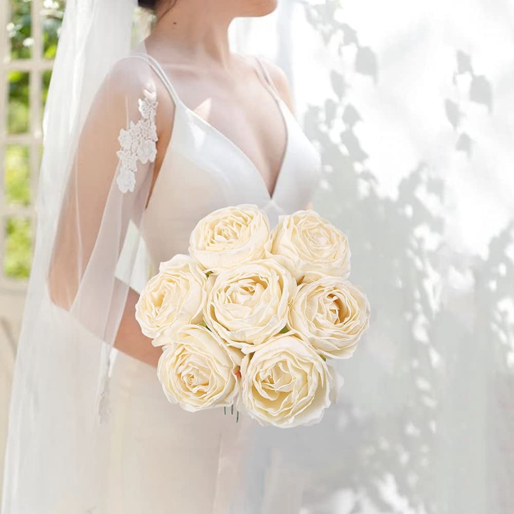 White Roses Artificial Flowers Heads Bulk, Vintage Dried Flowers Artificial Rose Heads Silk Fake Rose for Wedding Centerpieces for Dining Table Decor Wall Flowers Decorations (Off White)