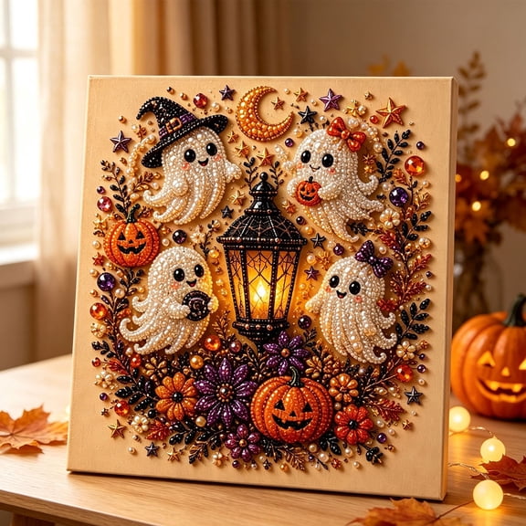 CXKKK Halloween Craft Kit, Pearl Art Kit with Ghost Design, DIY Pearl Painting Set, Bead Art Picture Making for Halloween Decor, Multicolor
