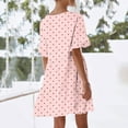 thumbnail image 5 of LOVZFMLL Summer Dresses for Women Casual Loose V Neck Short Sleeve Mini Dress Ruffle Swing Polka Dot/Boho Floral Print Beach Sundress Pink A XL, 5 of 7