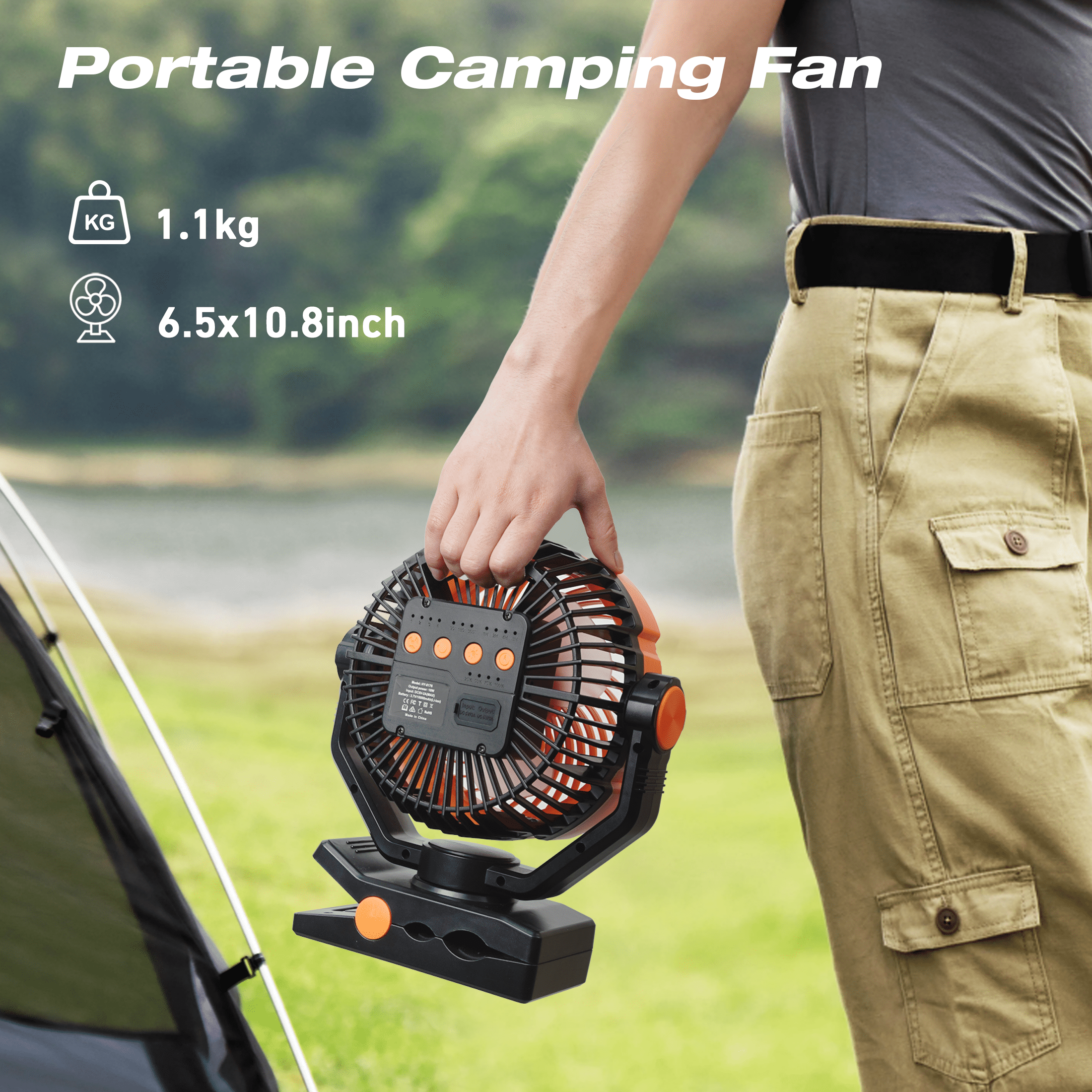 Camping Fan Rechargeable, Desk Fan 20000mAh Large Battery Clip Fan, 4 Speed Portable Fan with Remote, Battery Operated Fan with LED Light and Hanging Hook, Cordless Fan for Tent Picnic Outdoor
