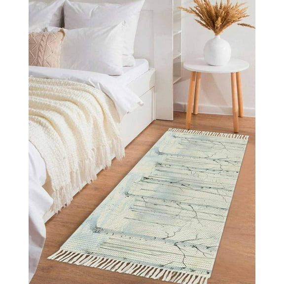 Christmas Tree Hallway Runner Rug 2x5ft,White Xmas Snowflake Watercolor Washable Woven Living Room Bedroom Kitchen Bathroom Carpet with Tassels,Indoor Outdoor Throw Door Mat for Entryway