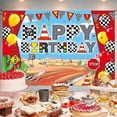 thumbnail image 2 of Racing Car Happy Birthday Backdrop Banner Racing Lane Photography Background for Boy Car Racing Party Decorations Red Black and White Checkered Banner, 2 of 4