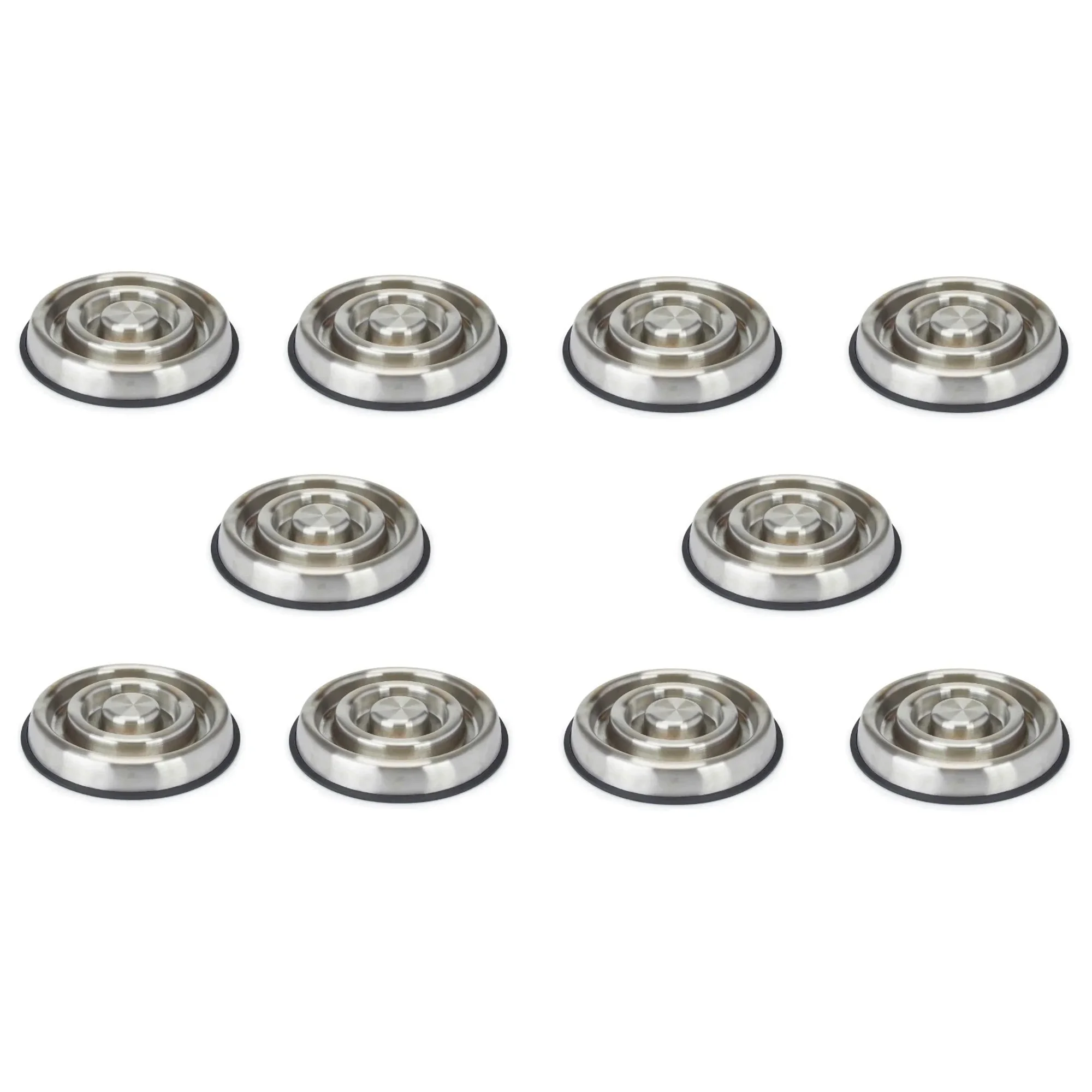 Slow Feeder Dog Bowls Heavy Stainless Steel Non Skid No Tip 10 Dish Bulk Packs (Large - 11.5 Diameter)