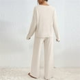thumbnail image 5 of 2 Piece Outfits for Women V Neck Long Sleeve Knit Sweater Top and Wide Leg Pants Ribbed Lounge Matching Set Fall Winter Beige L, 5 of 6