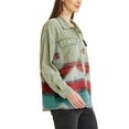 thumbnail image 4 of MODA NOVA Juniors Denim Jacket Lapel Long Sleeve Vintage Shacket Casual Wear M Green, 4 of 6