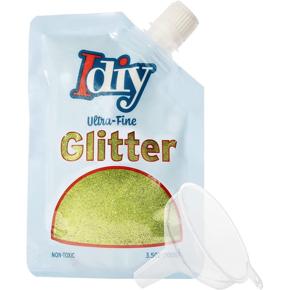 iDIY Ultra Fine Glitter (100g, 3.5 oz Pouch) w Easy-Pour Bag & Funnel- Emerald Green Extra Fine-Non-Toxic, DIY Arts & Crafts, School Projects, Festivals, Sparkle Decorations, Resin, Gift, Summer Camp