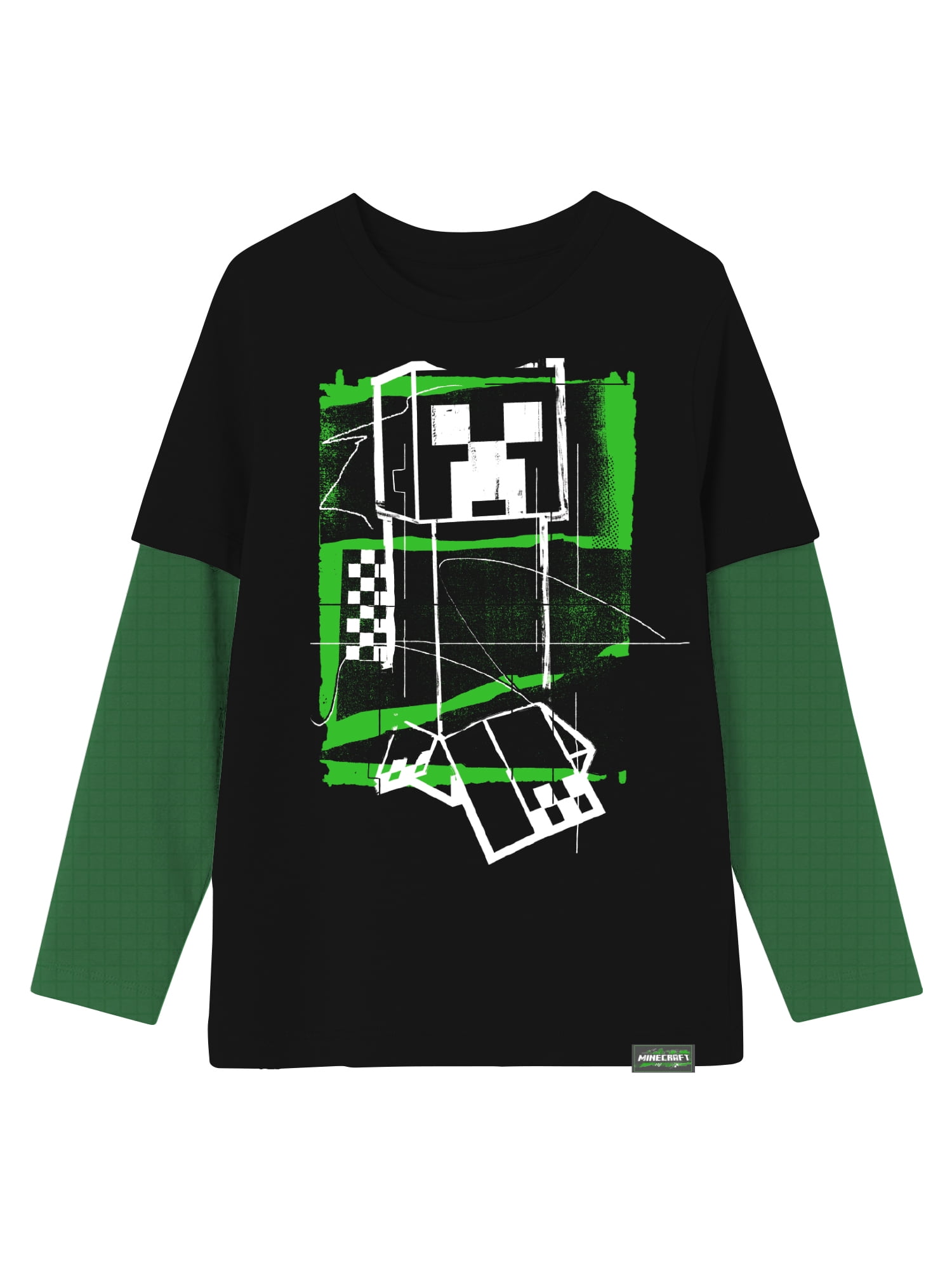Minecraft, Boys' Graphic Waffle Knit Long Sleeve 2Fer, Sizes 4-18