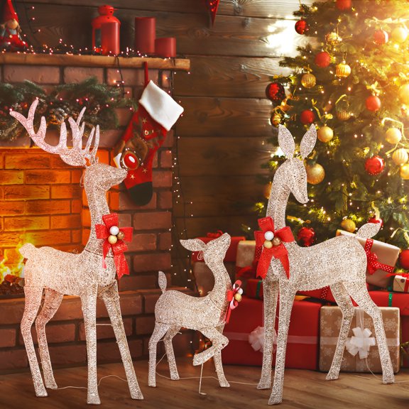 3-Piece Large Lighted Christmas Deer Family Set Outdoor Yard Decoration with 210 LED Lights
