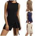 thumbnail image 2 of gakvbuo Summer Tank Dress for Women Ladies' Fake Two Tight Fitting Sports Straps Casual Fitness Beautiful Back Yoga Women's Tennis Skirt, 2 of 9