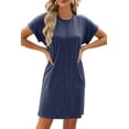 thumbnail image 2 of Robe T-Shirt d'Été pour Femmes, Décontractée, Manches Cap, Col Rond, Coupe Ample, Mini, Bleu Marine, P, 2 of 10
