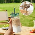 thumbnail image 2 of Dvruxg Heat Resistant Glass Cups with Straw, Square Heat Resistant Transparent Coffee Glass Cup with Lid and Straw, Cold Drinks Cups, Juice, Milk Cup, 2 of 5
