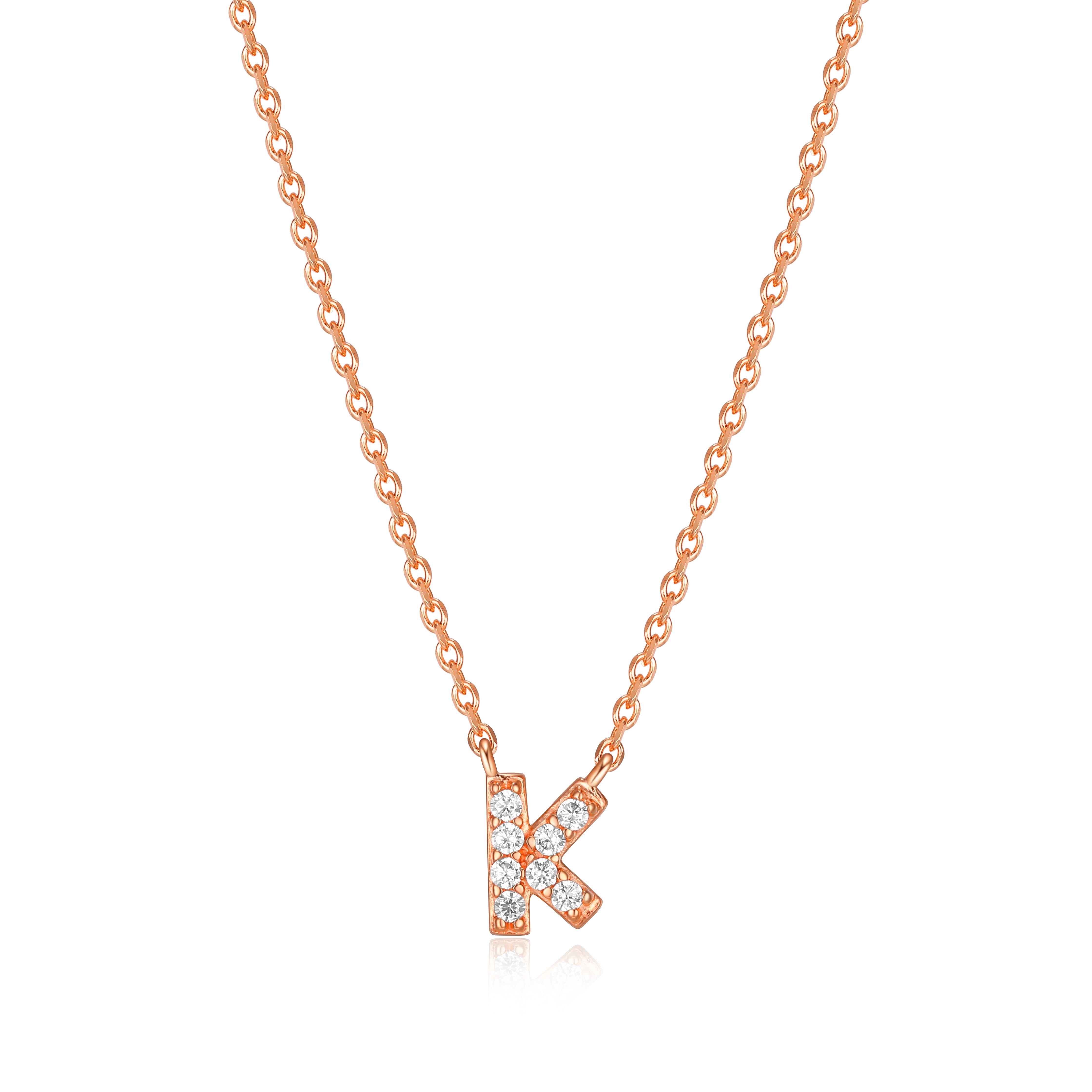 Forever Facets "K" CZ Necklace in Rose Gold over Sterling Silver, Adult Female