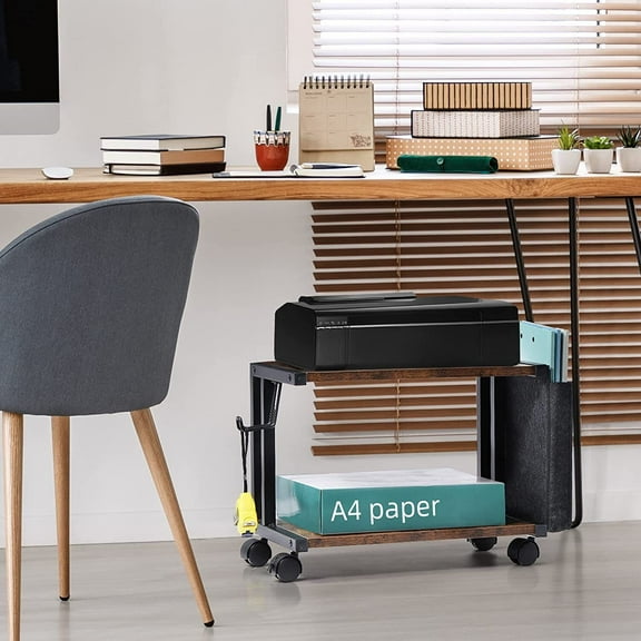 BTY 2 Tier Printer Stand Locked Rolling Cart Organizer Rack With Storage&Wheels