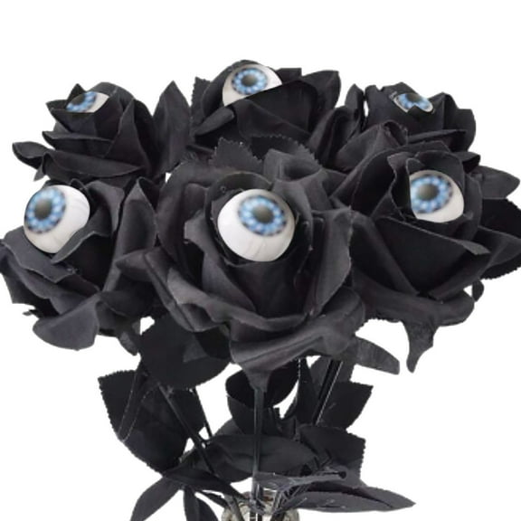 Boovnll Halloween Flowers - 15" Black Artificial Eyeballs Flowers Stems Gothic Black Artificial Flowers for Halloween Indoor Tables Centerpiece Party Decor, Halloween Decorations