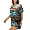 thumbnail image 5 of Lafuoo Rustic Vintage Truck Autumn Pattern Women's Round Neck Short Sleeve Pajamas Set, Button Pajamas Elastic Band Pajamas Home Wear-4X-Large, 5 of 9
