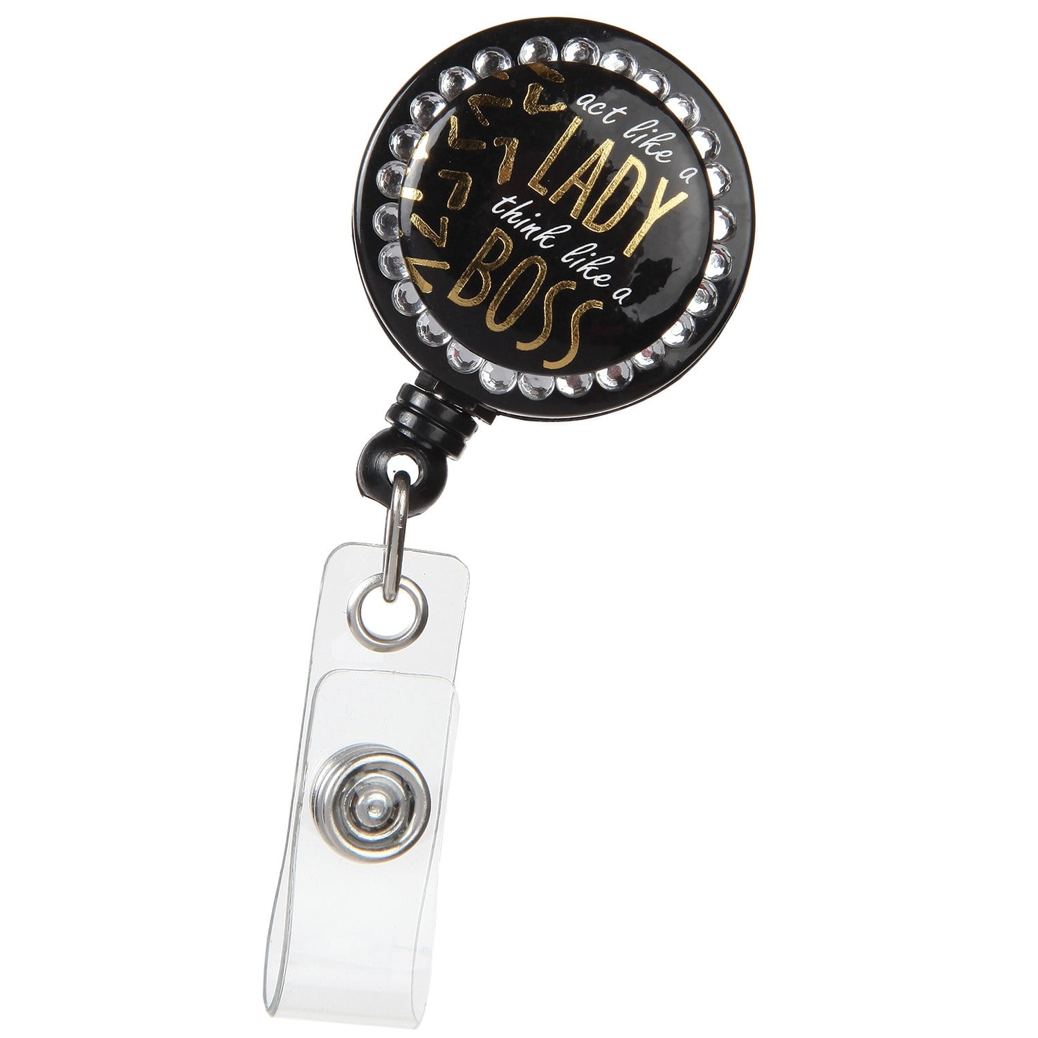 ID Avenue Lady Boss ID Funny Saying Plastic Retractable ID Badge Reel with  Crystals 