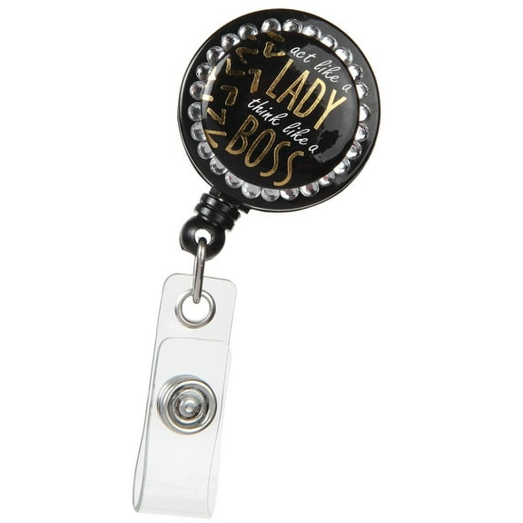 ID Avenue Lady Boss ID Funny Saying Plastic Retractable ID Badge Reel with Crystals