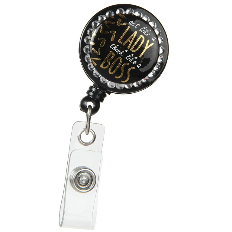 ID Avenue Lady Boss ID Funny Saying Plastic Retractable ID Badge Reel with  Crystals