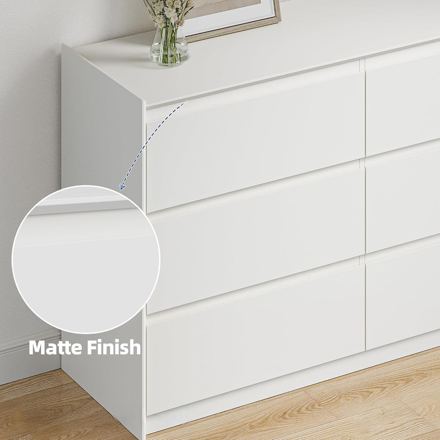 YAURA 47" Wide Modern White 6-Drawer Dresser, Chest of Drawers Storage Organizer for Bedroom, Closet, Hallway & Living Room
