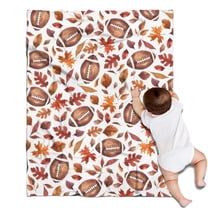 Fall Footballs and Autumn Leaves Pattern Blanket,Comfortable Soft Flannel Throw Blanket,All Season,Warm Lightweight Blankets for Sofa Bed Couch Living Room Chair,30"x40"