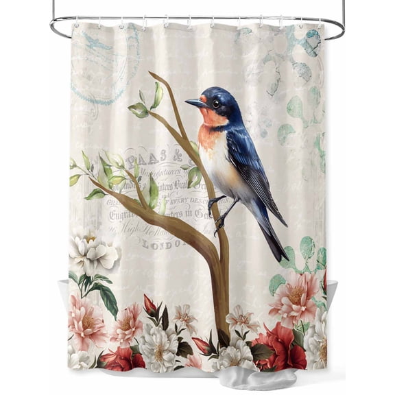 Fsddascl Spring Bird Branch Shower Curtain Set - 36" x 78" Washable Bathtub Curtain with 12 Hooks, Farmhouse Vintage Botanical Floral Waterproof Fabric Stall Shower Curtains for Bathroom/Bathtub