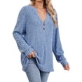 thumbnail image 2 of Camisa Henley de Larga para Mujer, Cuello en V, Suéteres Casuales Elegantes, Ropa de Moda para Otoño. Azul Colorido S, 2 of 10