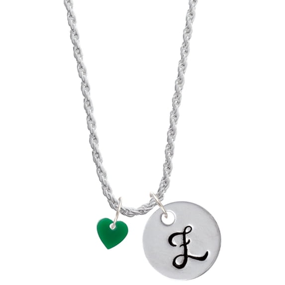 Delight Jewelry Acrylic 5/16" Green Heart Silvertone Script Initial Disc - Z - Charm Necklace, 20"+3"